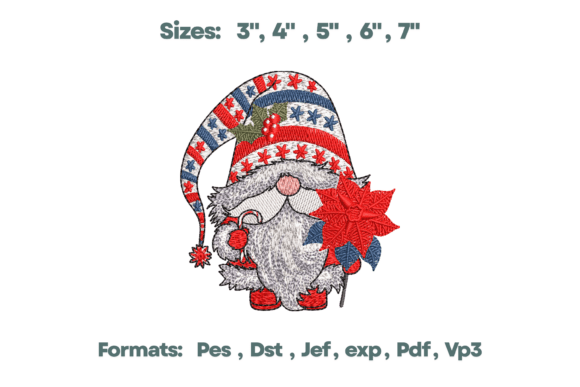 Americana Gnome Poinsettia Embroidery