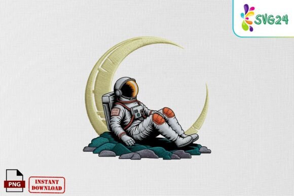 Astronaut Moon Sitting Space Embroidery