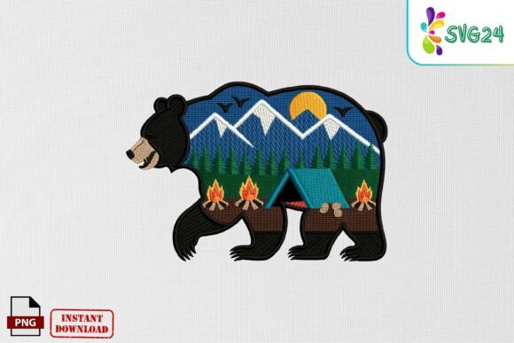 Bear Mountain Camping Scene Embroidery