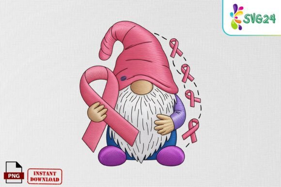 Breast Cancer Gnome Embroidery PNG