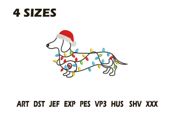 Christmas Dachshund Lights Embroidery