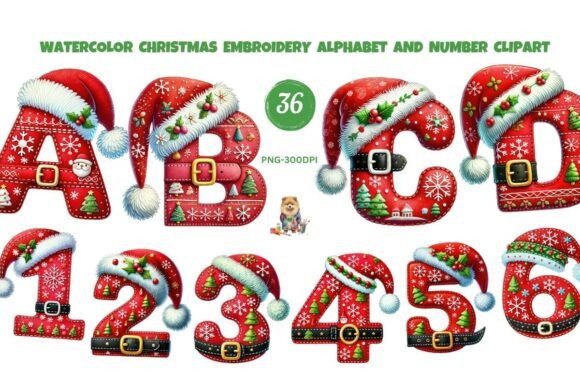 Christmas Embroidery Alphabet Clipart