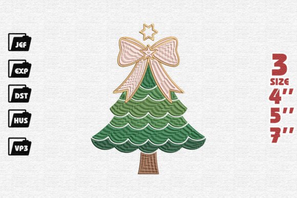 Cute Ribbon Christmas Tree Embroidery