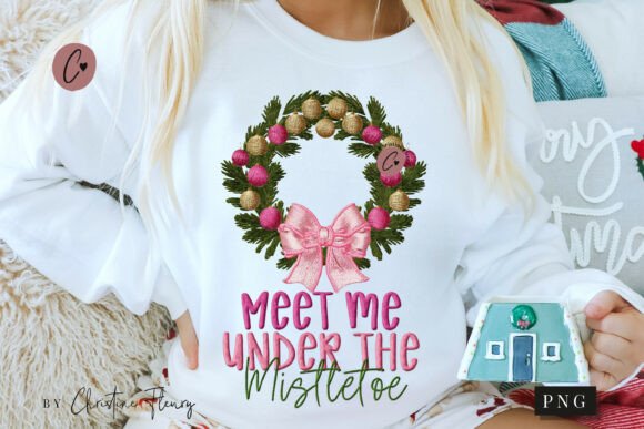 Faux Embroidery Christmas Wreath PNG