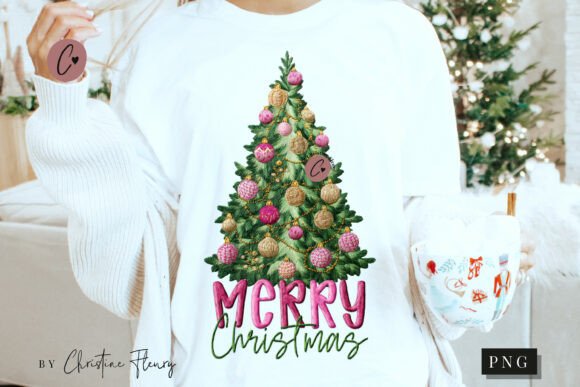 Faux Embroidery Merry Christmas Tree PNG