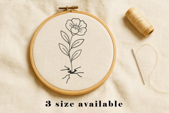 Flower Line Art Crack Embroidery Design