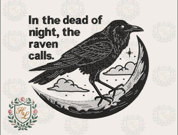 Gothic Moon Raven Embroidery Files