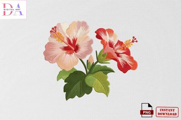 Hibiscus Flowers Embroidery PNG