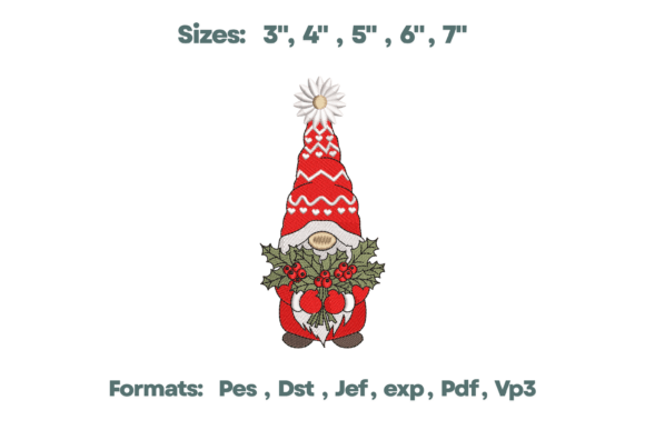 Holly Gnome Heart Hat Embroidery Design