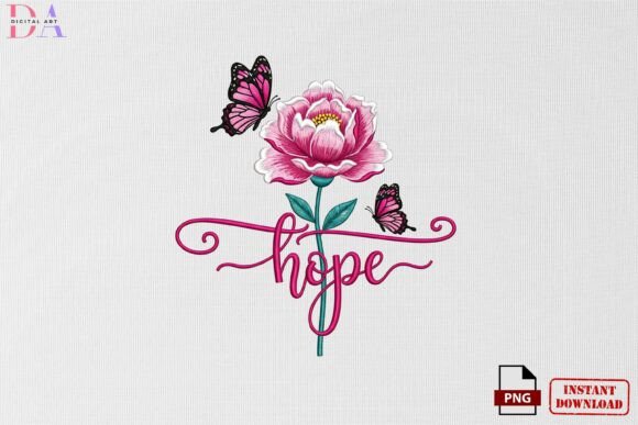 Hope Flower Butterfly Embroidery PNG