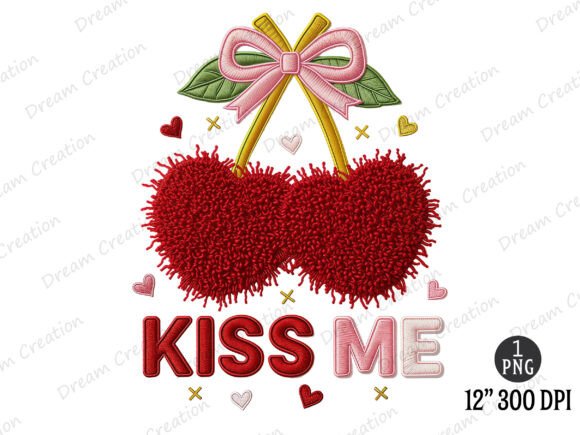 Kiss Me Embroidery PNG, Valentine’s PNG