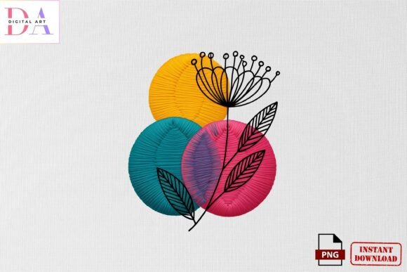 Modern Floral Line Art Embroidery PNG