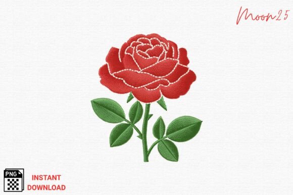 Red Rose Embroidery Flower T-Shirt PNG