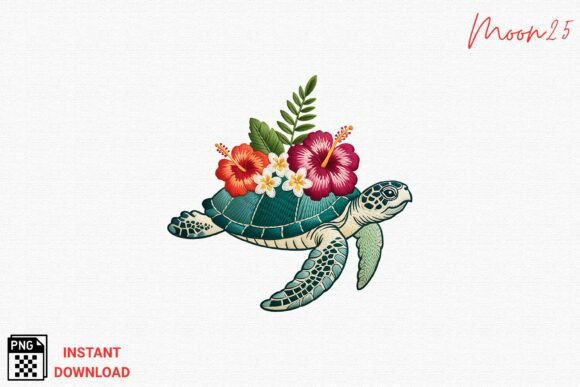 Sea Turtle Tropical Floral Embroidery PN