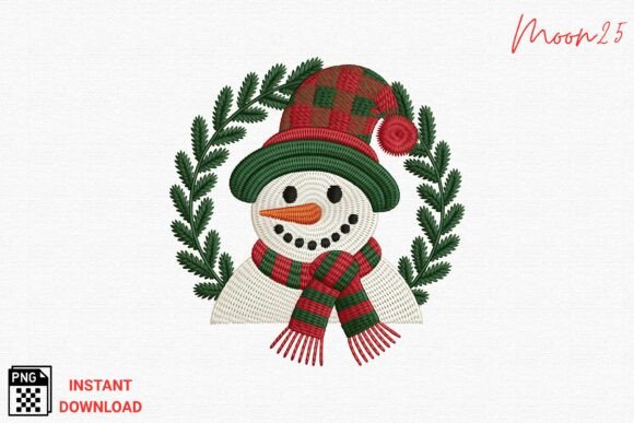 Snowman Wreath Embroidery Style PNG