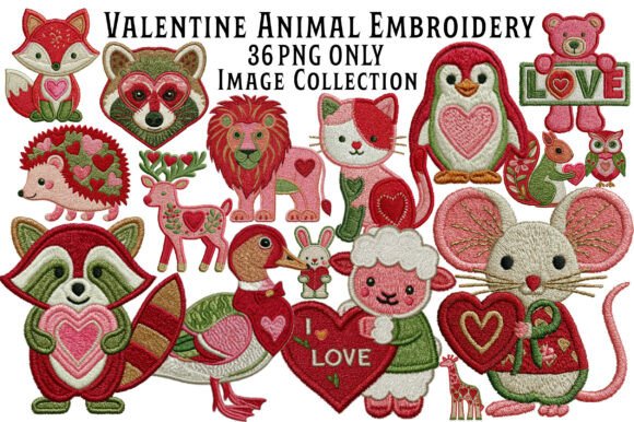 Valentine Animal Embroidery Clipart