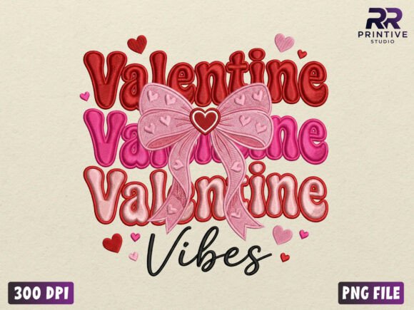 Valentine Vibes Embroidery Style PNG