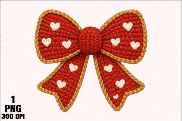 Yarn Faux Embroidery Valentine Bow PNG